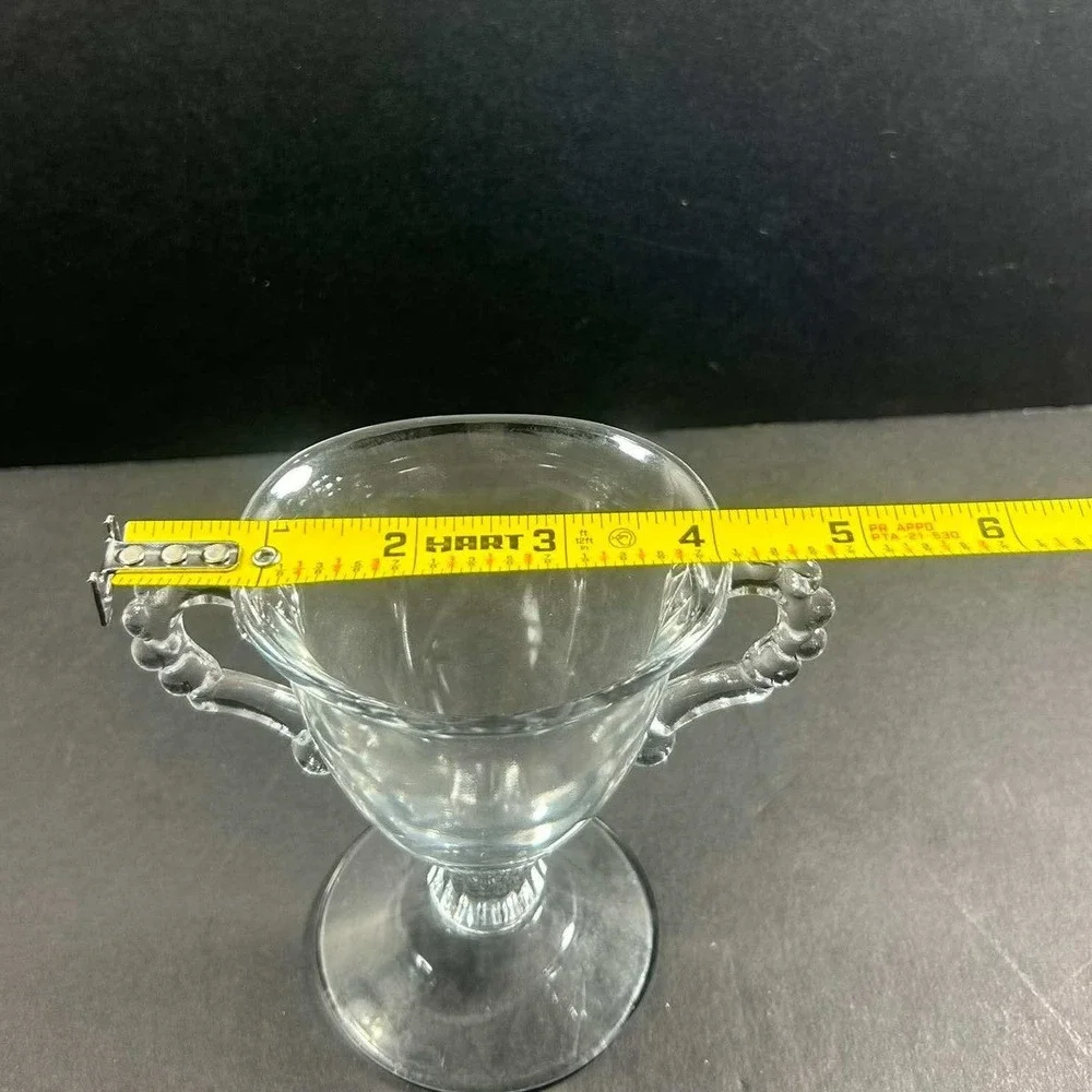 Sugar Bowl Clear Booped Handle Pedestal‎ Glass Vintage 5in